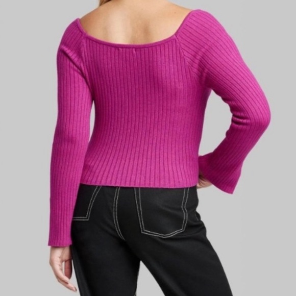 Wild Fable Purple Crop Knit Sweater Sweetheart Neck Split Wrist Long Sle… - Picture 3 of 9